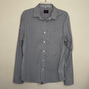 Untuckit Shirt Men's Large Slim Button Down Blue Red Gingham Plaid Wrinkle Free